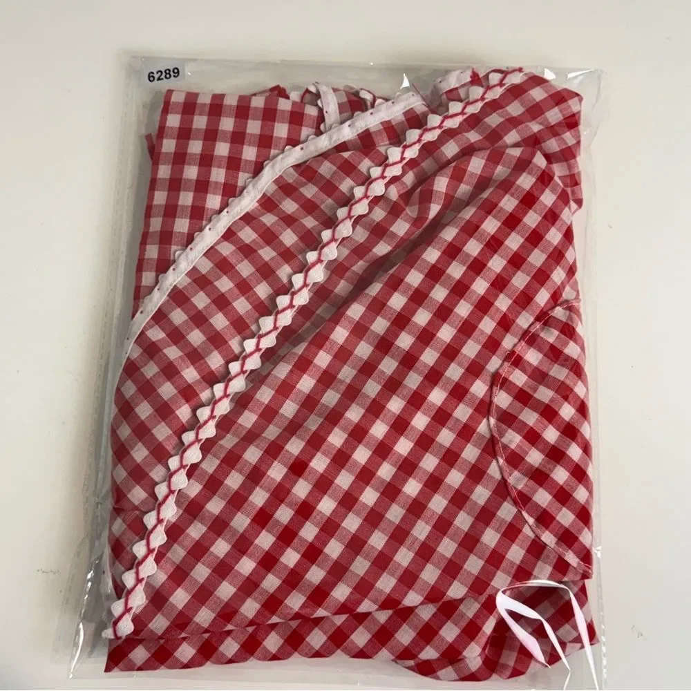 Vintage Handmade Red White Gingham Half-Apron 1950s
